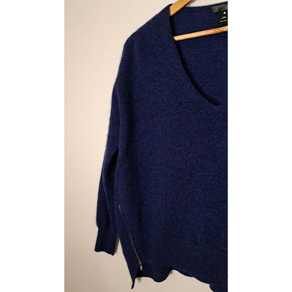 Aqua cashmere womens large blue cashmere sweater zip azure blue cobalt - Picture 3 of 9